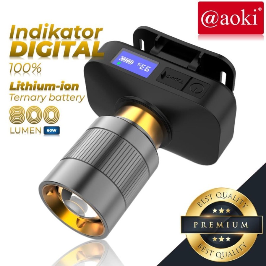 SENTER KEPALA AOKI LED LAYAR DIGITAL AK-3501A / AK-3502K 60w 800 lumens - senter kepala zoom