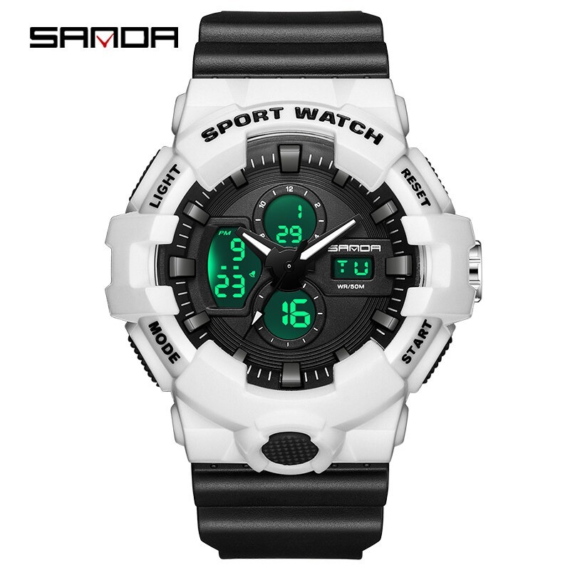 Sanda Jam tangan Pria Tali Ruber Premium 3131 Dual Time Anti Air