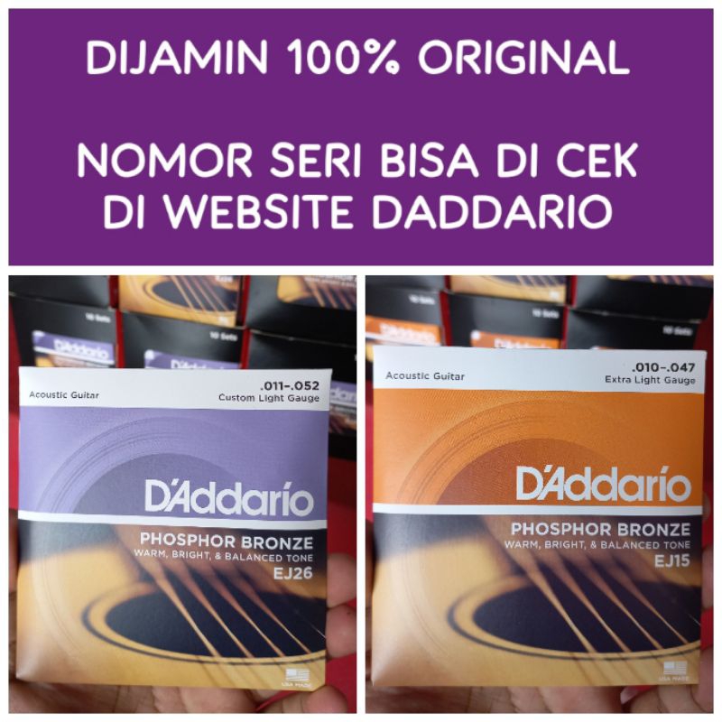 SENAR GITAR D ADDARIO EJ 15 EJ 26 EJ 16 DADDARIO D'ADDARIO ORIGINAL USA AKUSTIK D ADDARIO