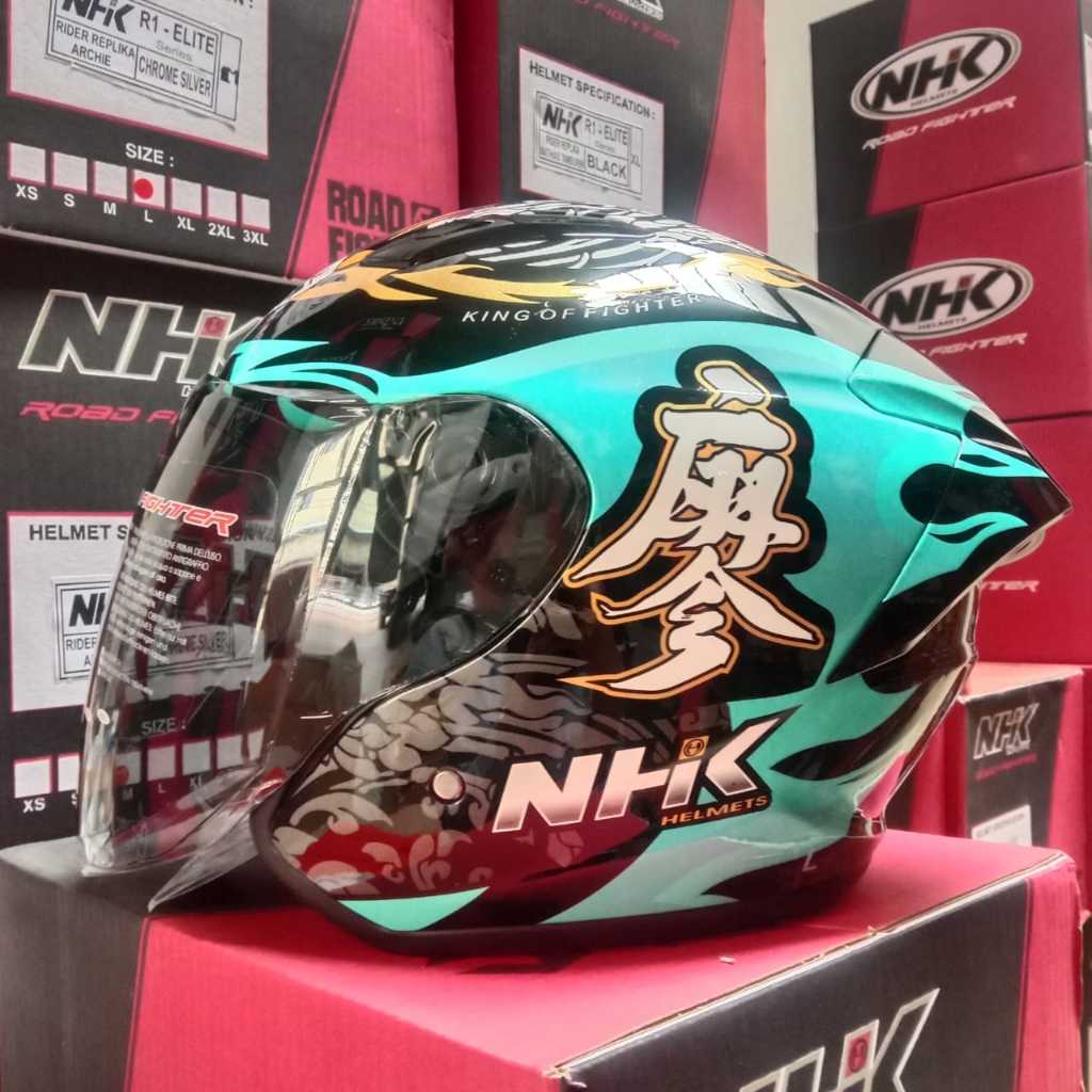NHK R1 ELITE RIDER REPLIKA CHANON BLACK TOSCA ORIGINAL | HELM MOTOR HALF FACE R ONE ELIT MOTIF GP ED