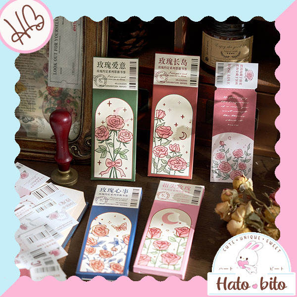 

1 set isi 12 lembar rose deco paper bookmark aesthetic retro vintage journaling diy kertas hias HB1851