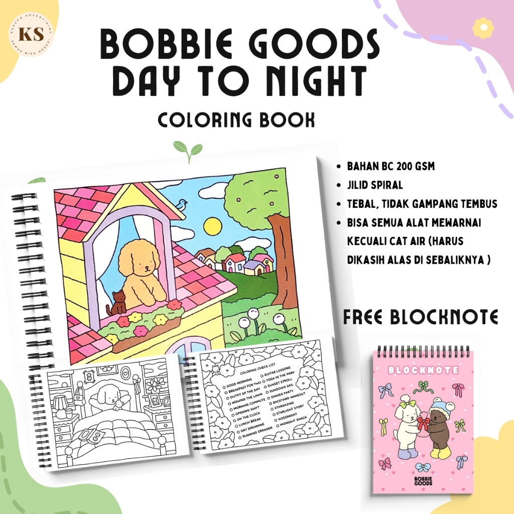 

Bobbie's Goods DAY TO NIGHT Coloring Book Buku Mewarnai Anak Remaja Dewasa Aesthetic Kertas Tebal