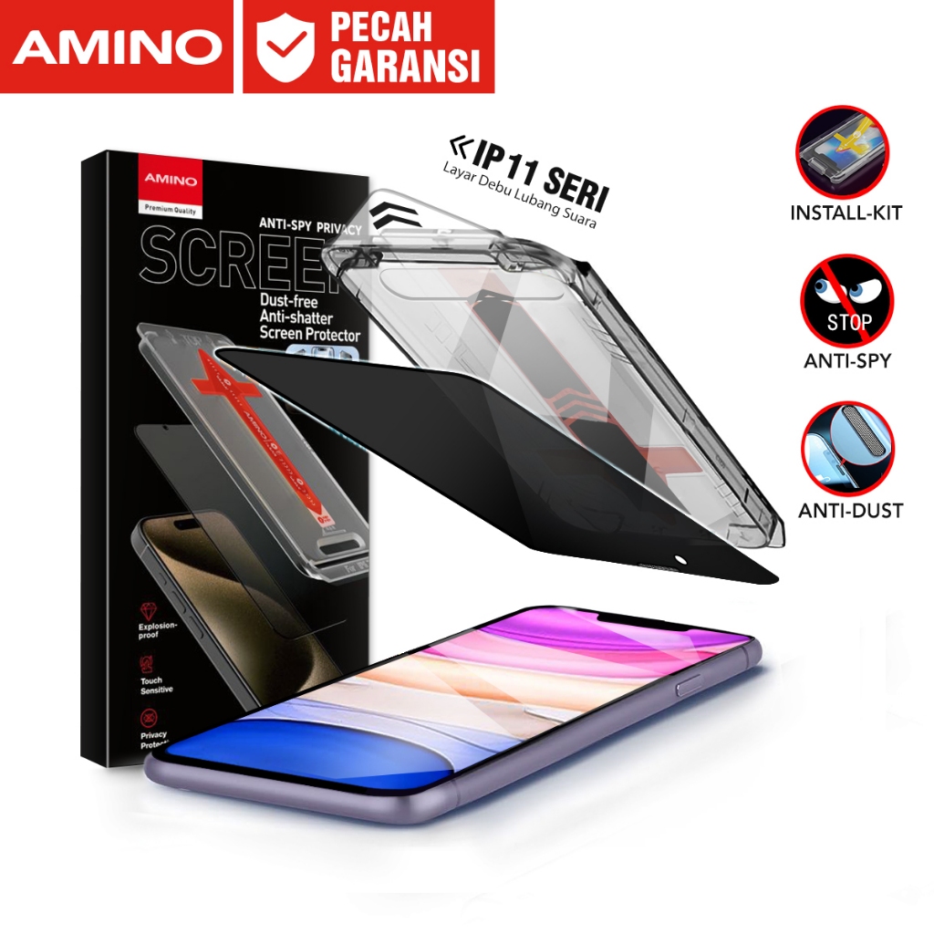 AMINO Easy Install Kit Anti SPY Tempered Glass Untuk Iphone 11 Pro Max 11 Pro 11 Privacy Fullcover A