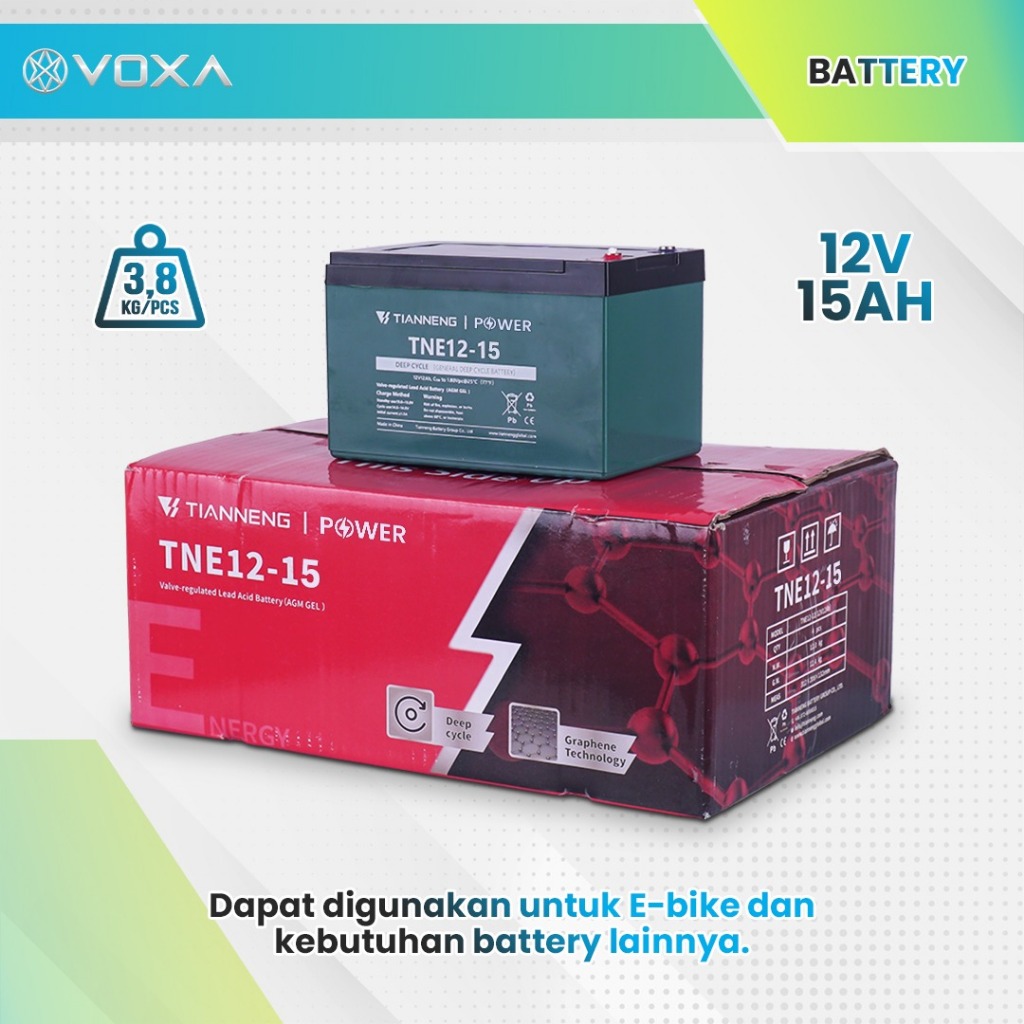 VOXA Baterai aki TIANNENG 1 SET ISI 4 PCS 12V 15AH battery sepeda listrik GODA UWINFLY EXOTIC GENIO