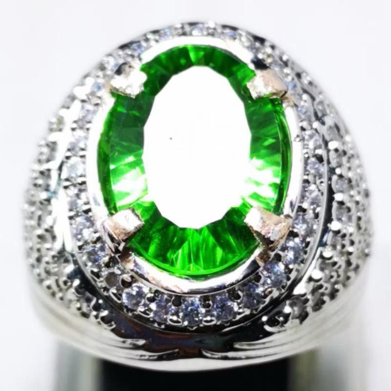 Cincin Pria Akik Permata Termurah Batu Moldavite Tektite Asli Cutting Ring Perak Full Zirkon Bangkok