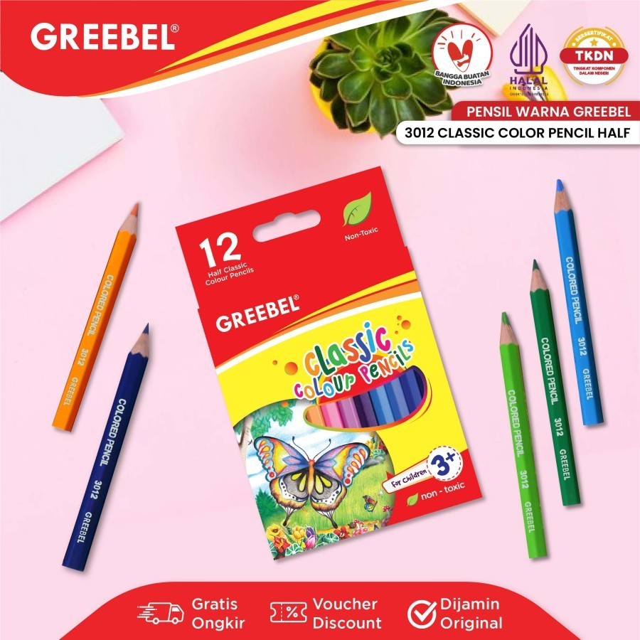 

Pensil Warna Greebel 3012 HC Half Classic Color Pencils 12 Warna Pendek