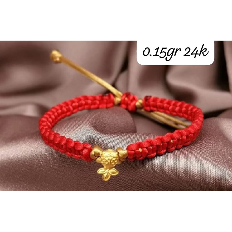 Gelang Emas Asli Ikan Koin 24K Hongkong 999% Tali Kepang