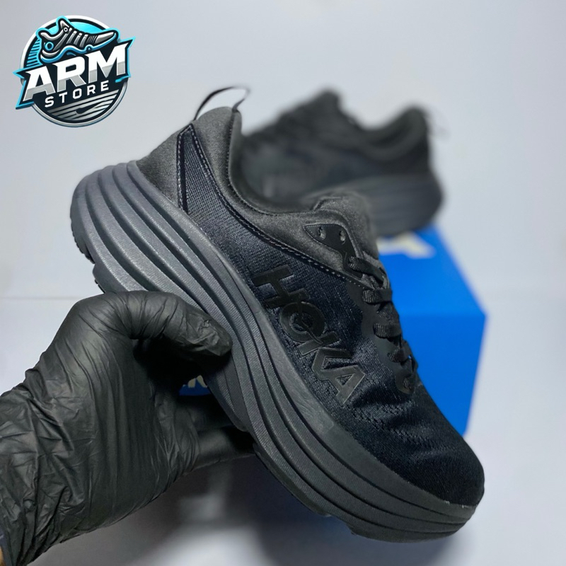 sepatu Hoka bondi 8 full black running shoes-sepatu lari olahraga