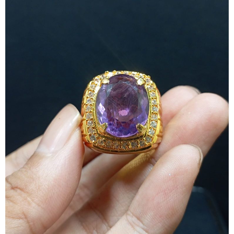 CINCIN BATU PERMATA KECUBUNG AMETHYST ASLI NATURAL LENGKAP DENGAN SERTIFIKAT