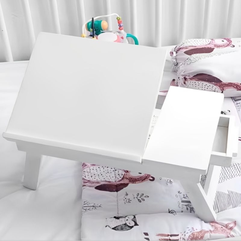 MEJA LAPTOP LIPAT WARNA PUTIH SERBAGUNA BAHAN KAYU BERKUALITAS / FOLDABLE DESK ZOOMER MEJA BELAJAR A