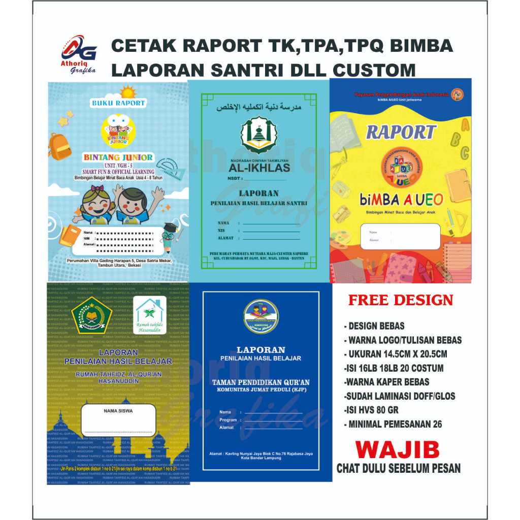 

raport TK /TPA/TPQ paud bimba costum