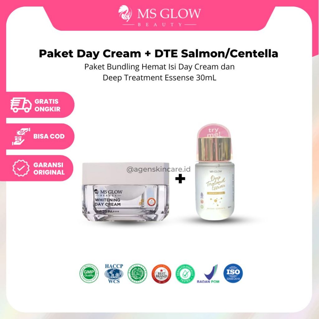 Paket Bundling MS Glow Day Cream Whitening Sunwhite Sunglow dan Essence DNA Salmon Centella