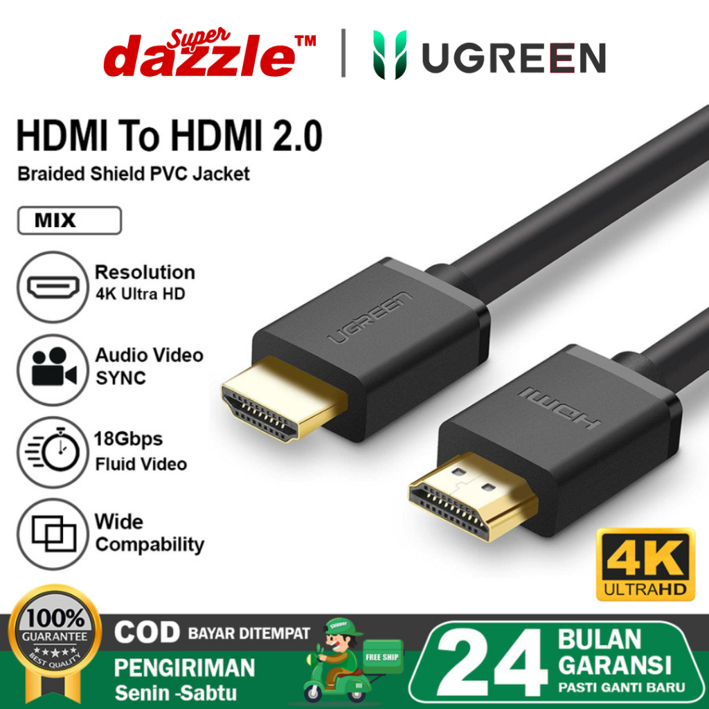 [ TERLARIS ] UGREEN Kabel HDMI 4K to HDMI VGA Ultra HD Monitor Gold Plated Original 100% Garansi Res