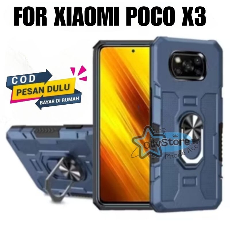 Case Hp Xiaomi Poco X3/ X3 Pro Hardcase Robot Armor Hit Ring Case Casing Standing Premium