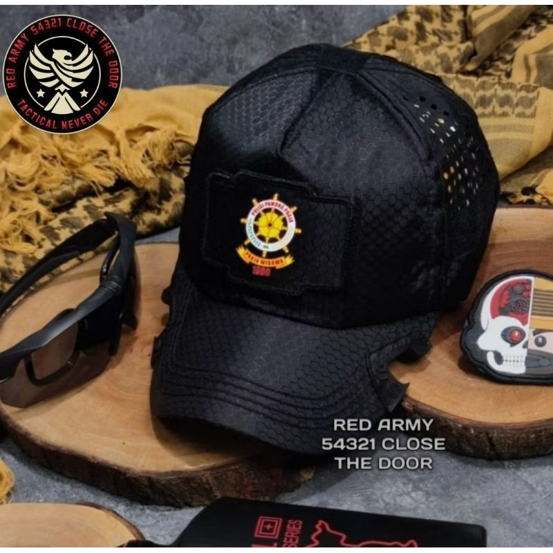 Topi Coak Baseball Caps Tactical Honeycomb Lasercut Free Patch POL PP / SATPOL PP Best Quality Premi