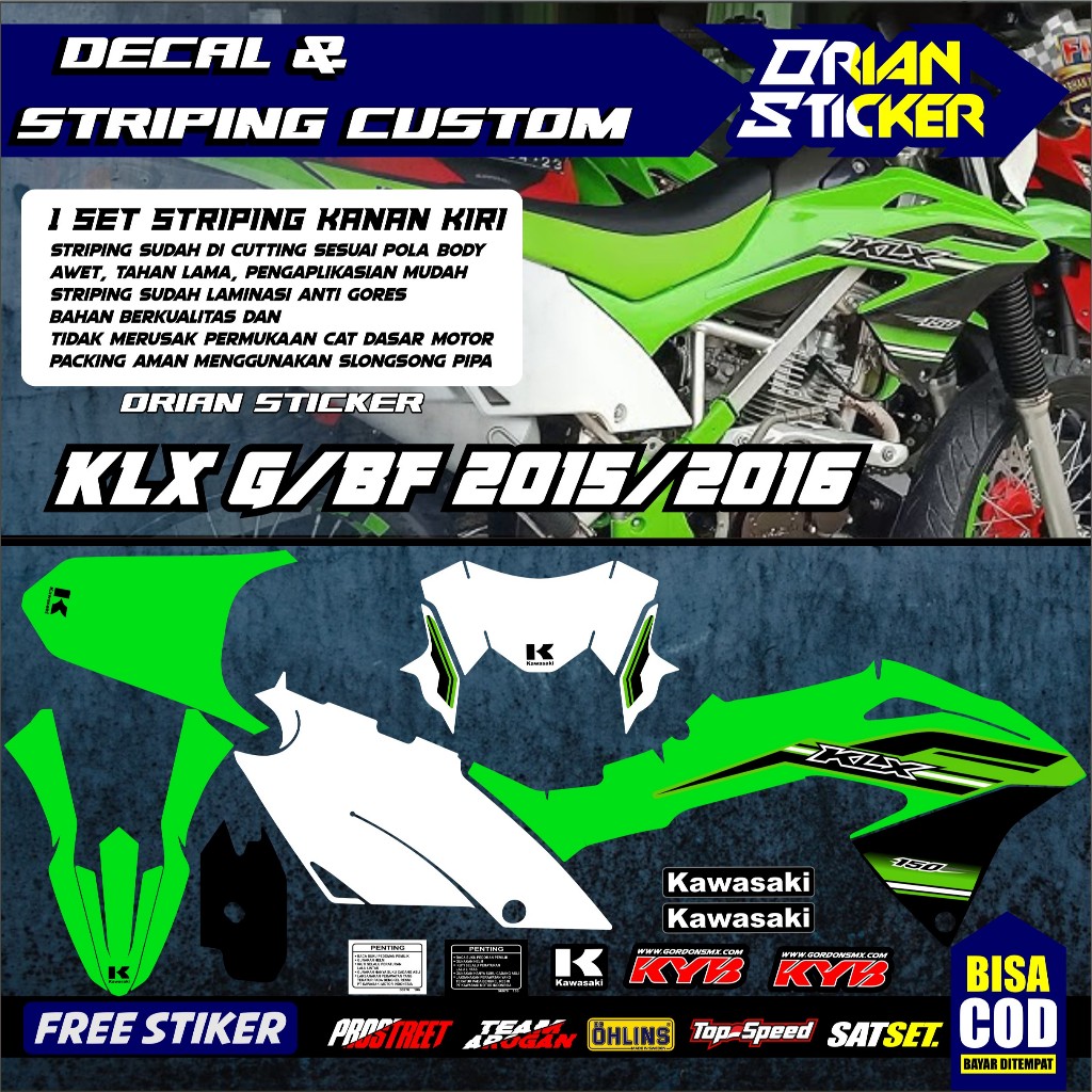 striping lis klx bf extrime 2015-2016 hitam original stripping klx bf g hijau hitam