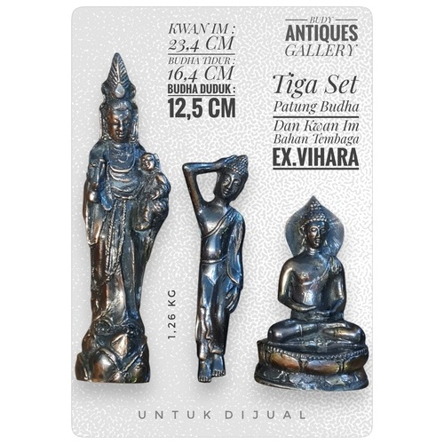 Tiga Patung Budha Kwan Im Antik Bahan Tembaga