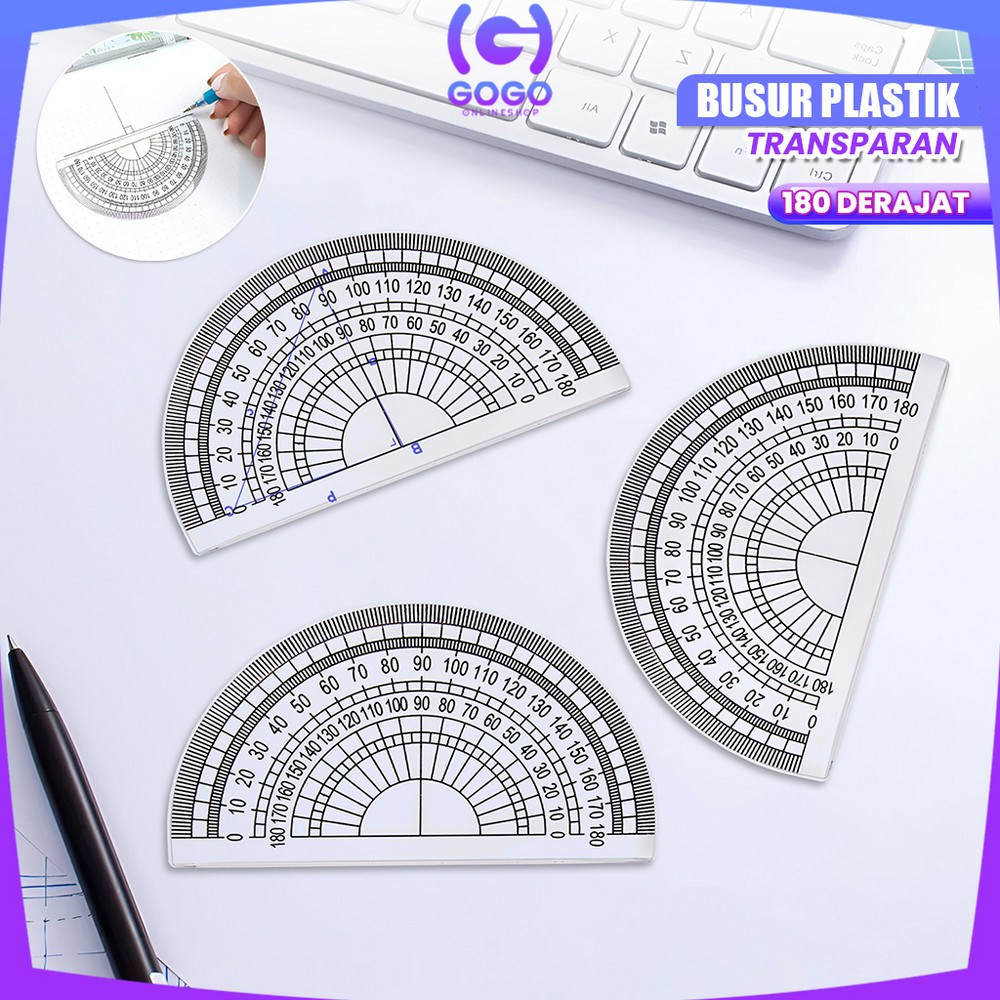 

GOGO-A108 Busur Derajat Plastik Transparan Plastic Protractor 180 Derajat / Penggaris Busur Mistar 180 Half Circle Ruler Multifungsi