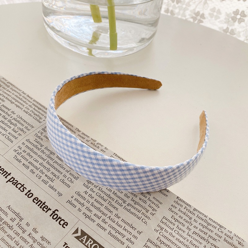 Bando wanita Motif kotak biru blue gingham bando korea bandana korea headband