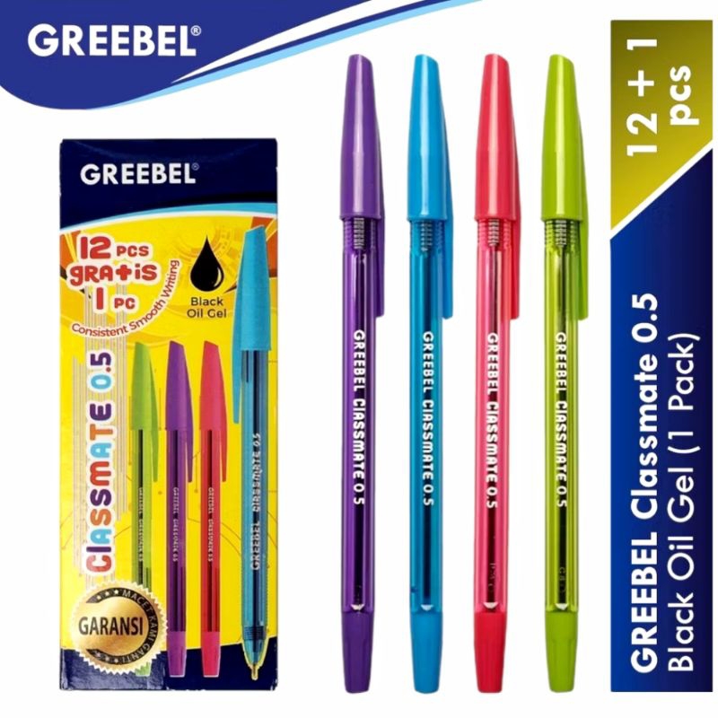 

Pulpen Greebel Classmate Oil Gel Black 12+ 1 Pcs