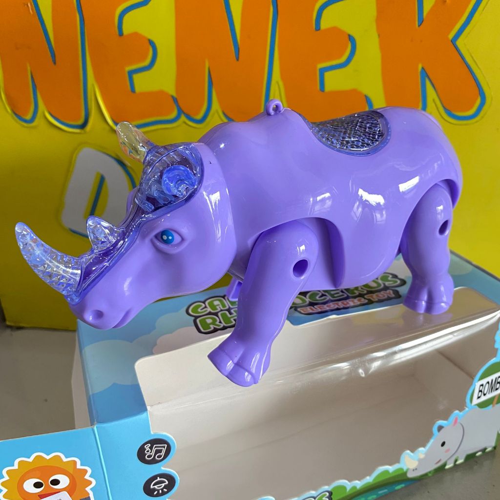 Mainan Badak Berjalan Bersuara - Robot Badak Baterai Lucu Mainan Motorik B880