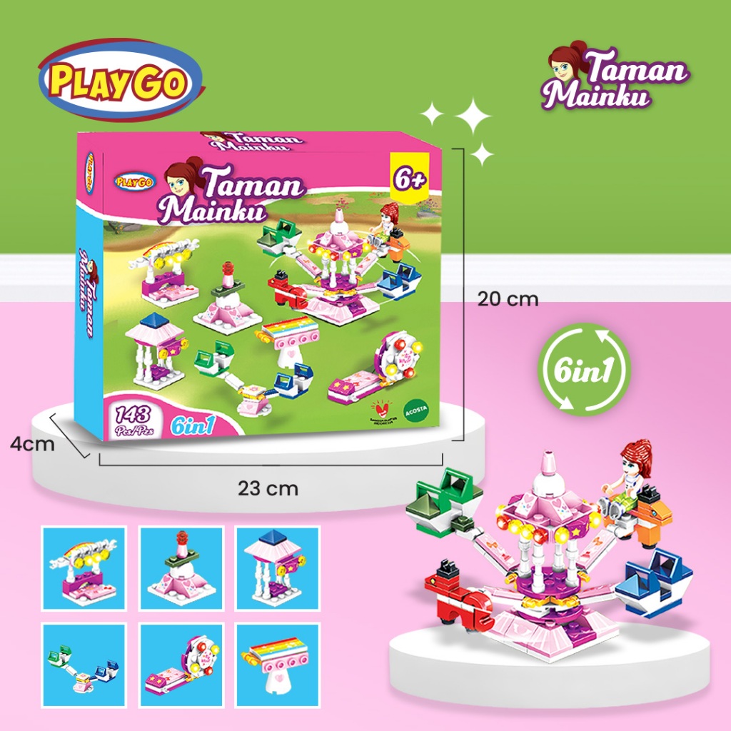 6 In 1 COD PLAYGO TAMAN MAINKU (143 Pieces) Building Blocks for Kids Mainan Susun Balok Brick Block 