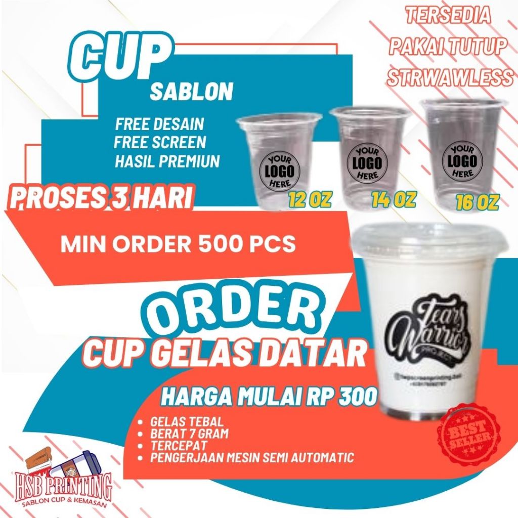 SABLON CUP SABLON PRINTING CUP PP GELAS DATAR UKURAN 12-14-16 OZ DATAR