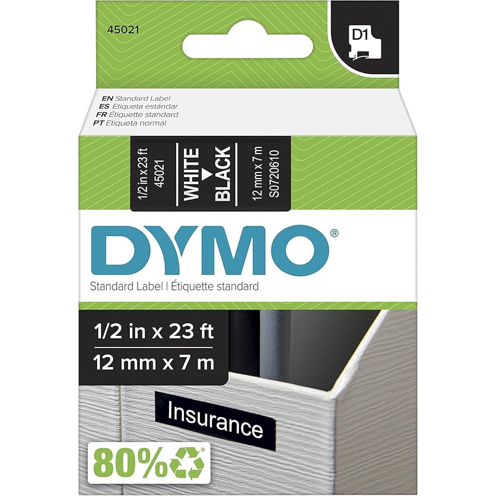 

DYMO Standard D1 45021 Label Maker Tape White/Black bisa Manager 160