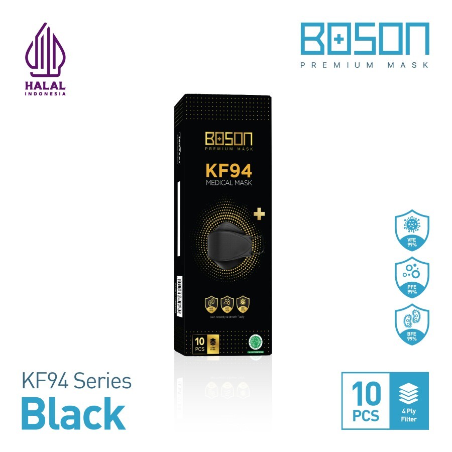 BOSON Black Series Premium Masker KF94 4 Ply Isi 10 Pcs - Hitam
