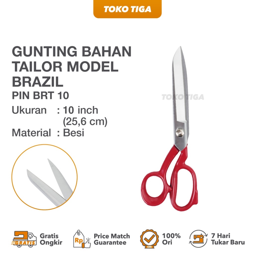 

Gunting Potong Bahan Kain Tailor Model Brazil PIN 10" inch (BRT-10)