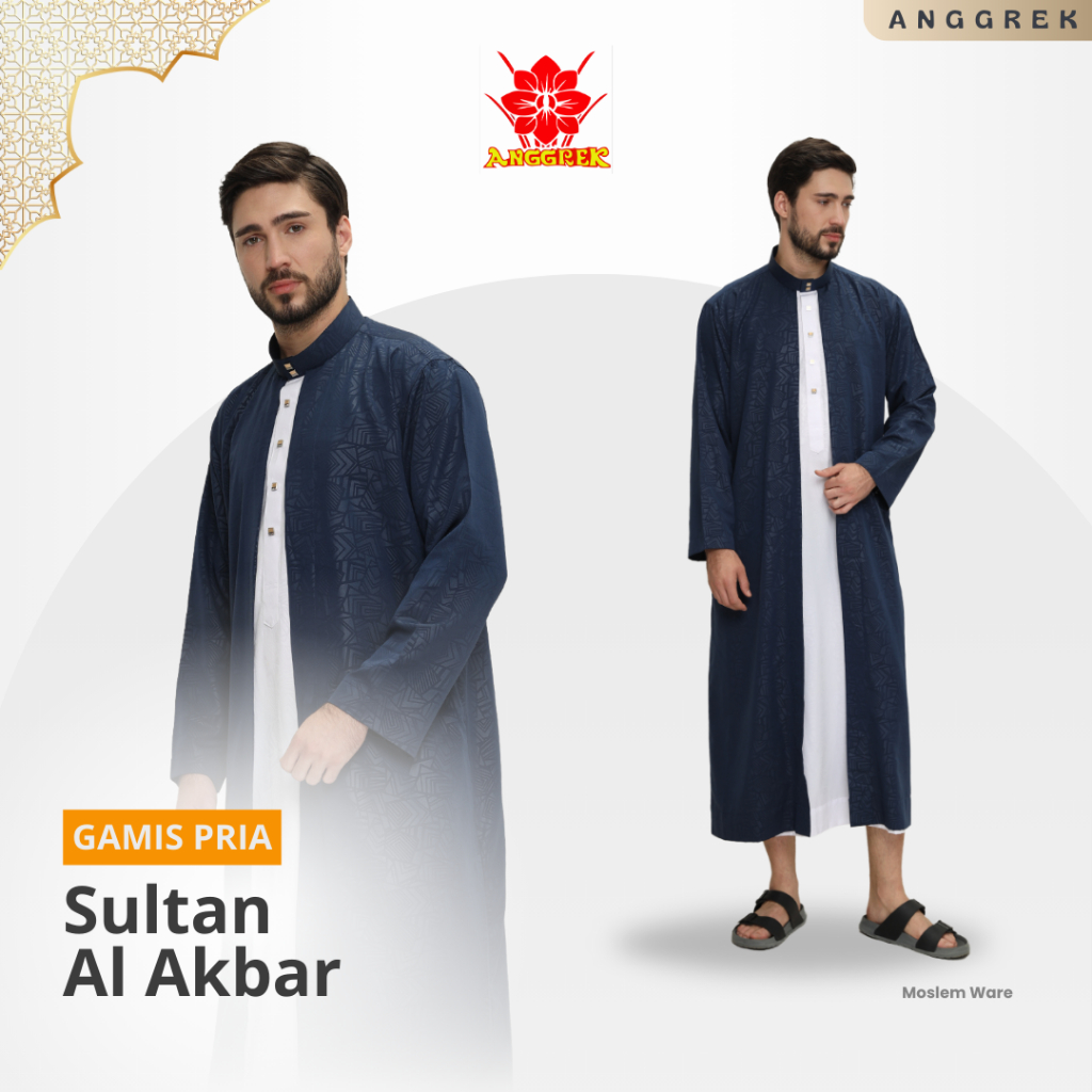 ANGGREK - Gamis Sultan Akbar Jubah Pria Muslim Lengan Manset Premium Gamis Cowok Slimfit Katun Embos
