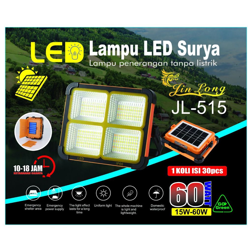 Lampu Emergency Tenaga Surya 60 Watt JL 515 Jin Long/50W MS-508/ Emergensi LED Super Terang Bagus Mu