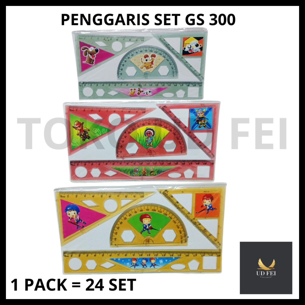 

(1 PACK=24 SET) Penggaris Set GS 300/ Penggaris 1 Set/ Penggaris dan Busur/ Garisan Murah/ Garisan Set