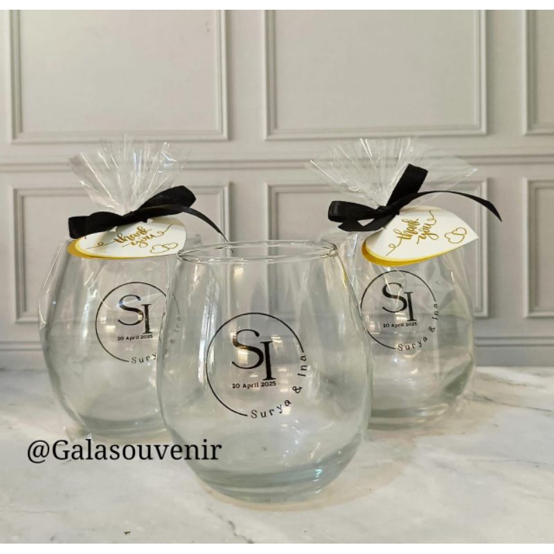 SOUVENIR GELAS TUSCANY + KEMAS PLASTIK / SOUVENIR GELAS DALGONA/ SOUVENIR PERNIKAHAN / SOUVENIR KHIT