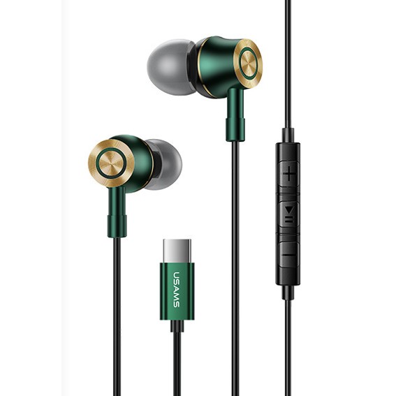 USAMS EP43 Earphone In-Ear Metal Type-C 10mm Driver - Hitam/Hijau Tua/Merah