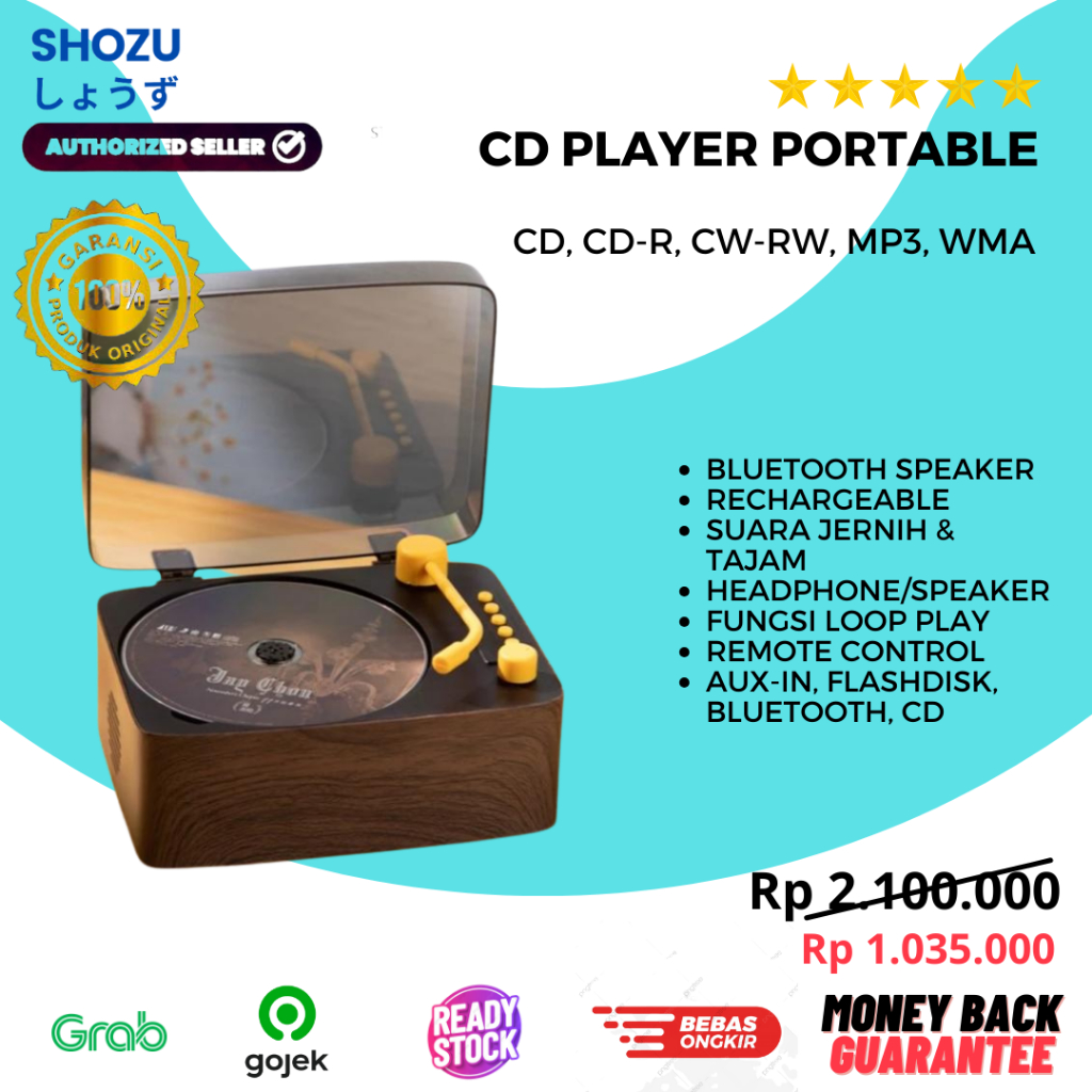 CD Player Portable Bluetooth Speaker Rechargeable Music Player ORIGINAL