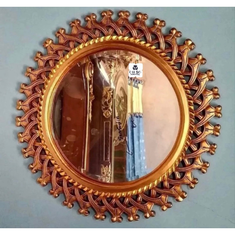 CERMIN DINDING KAYU JATI BULAT // CERMIN DINDING HIAS