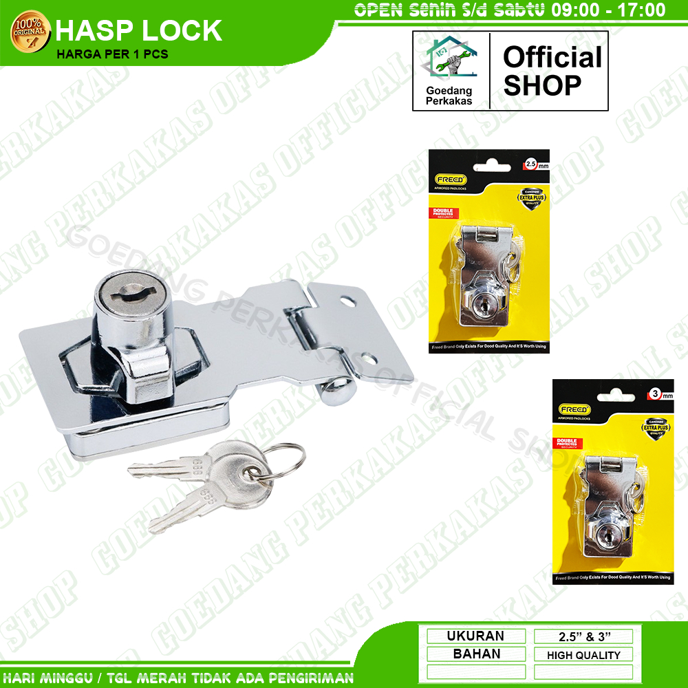 Overvall Kunci Hasp Lock 3 Inch Freed / Overpal Grendel Kunci Pintu 2.5 Inch