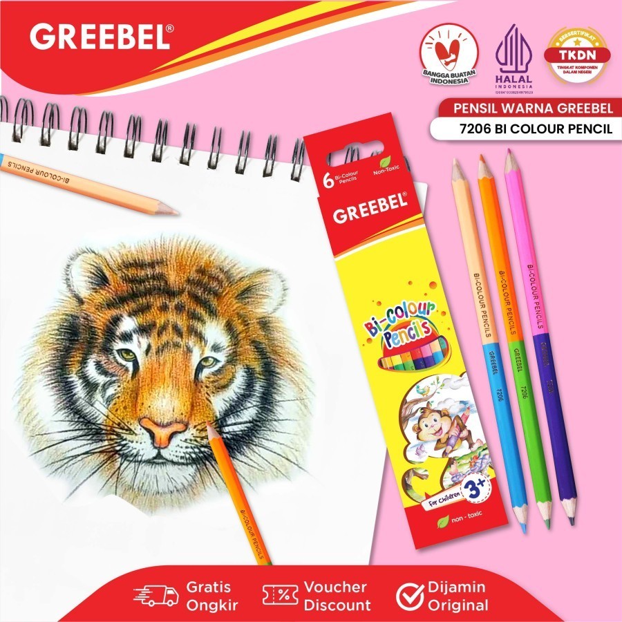 

Pensil Bi-Color Greebel 7206 6pcs 12 Warna Coloring Colour Pencil Hexagonal