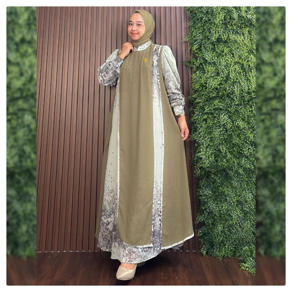 Revana Dress- Ceruty Digital Printing Motif Busana Muslim Remaja Dewasa By Es-Ha Scarf