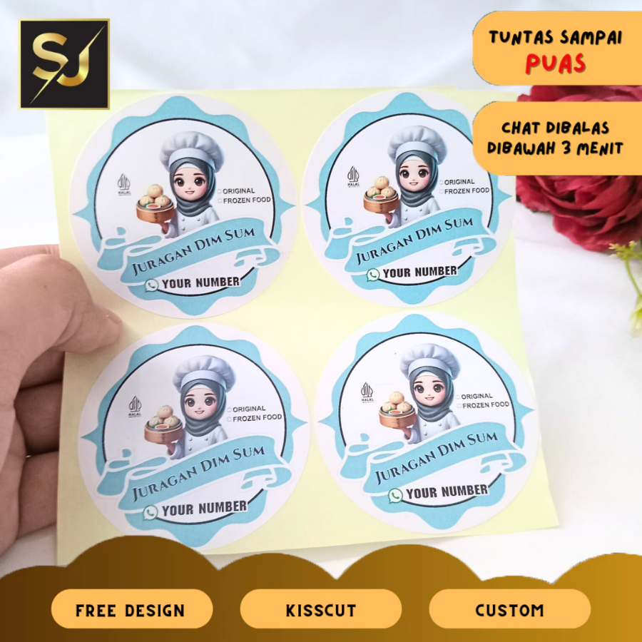 

9-15 Sangjaya Sticker Dimsum Bentuk Bulat Stiker Label Makanan Dim Sum Free Desain Custom Uk.Besar