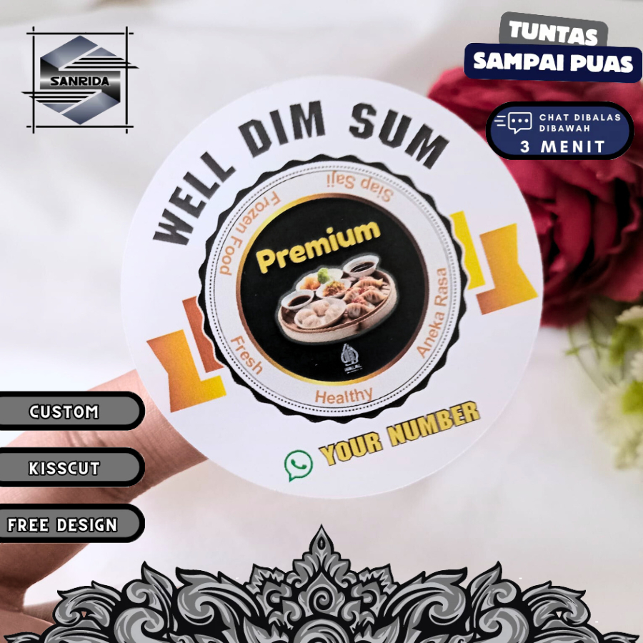 

9-15 Sanrida Stiker Free Desain Dimsum Sticker Label Makanan Dim Sum Bentuk Bulat Chromo Uk.Besar