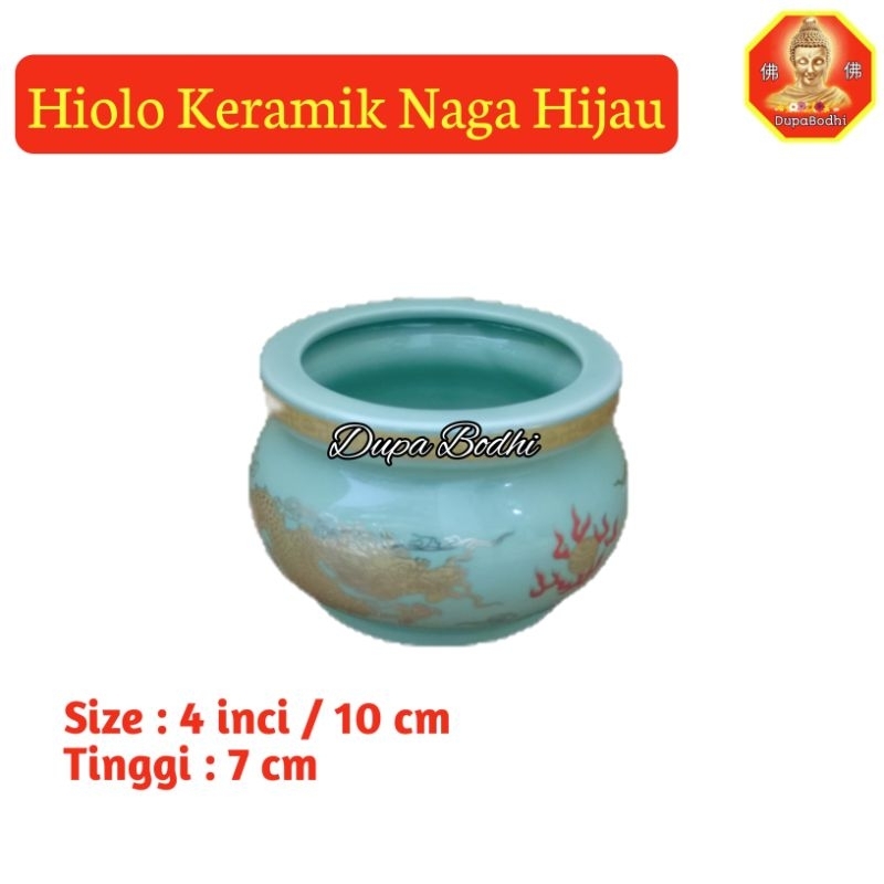 hiolo keramik kecil warna hijau / tempat bakar dupa keramik / hiolo sembahyang
