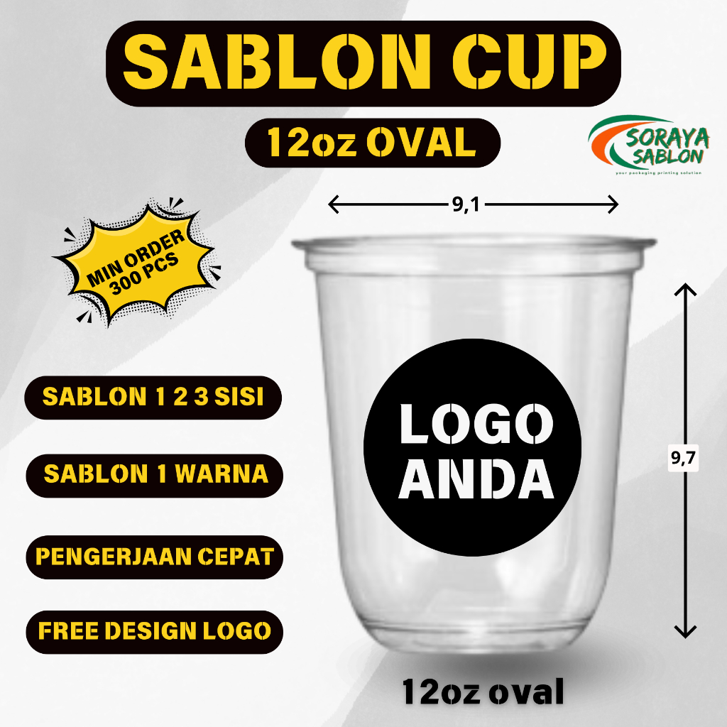 Sablon Gelas Cup 12oz Oval / Sablon Cup / Sablon Cup Costum / Sablon Cup Murah