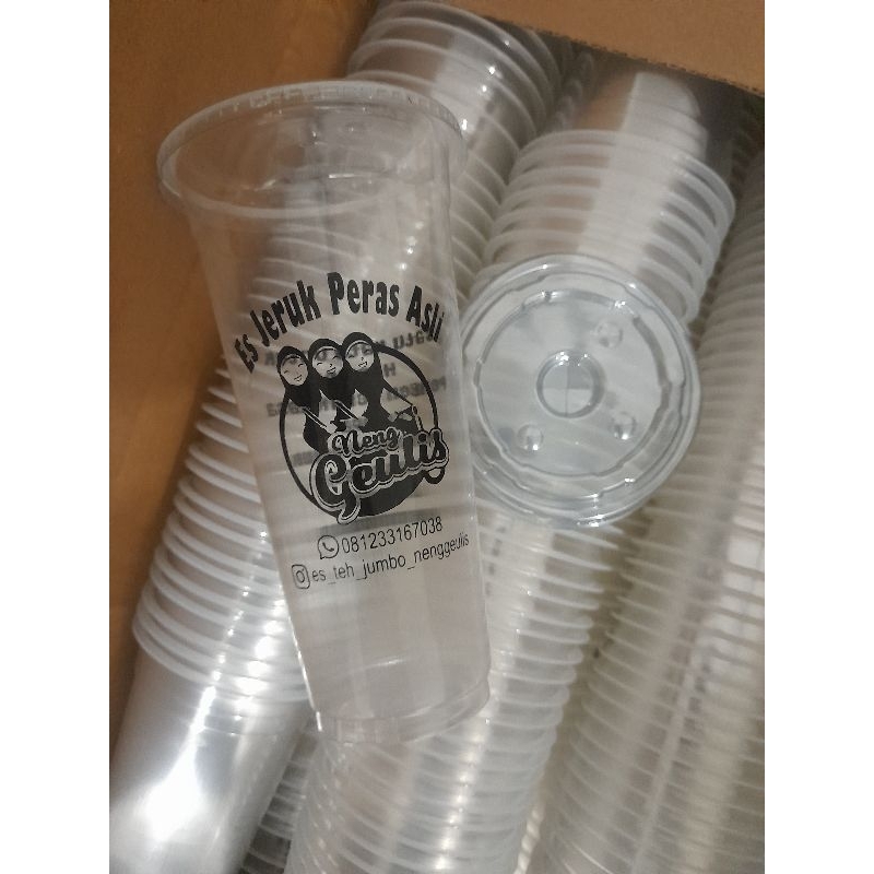 sablon gelas cup 22 oz plus tutup datar.
