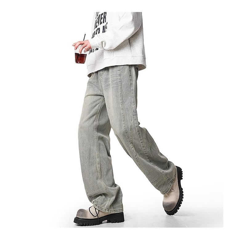 Desain penyambungan celana gombrong jeans pria panjang baggy straight kulot pants cowok korean style