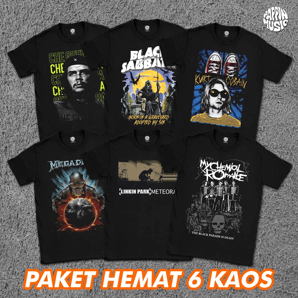 PAKET 6 Kaos Musik, Kaos Band Rock, Kaos Band Metal, baju band metal, Baju Band, Baju Metal, --SABLO
