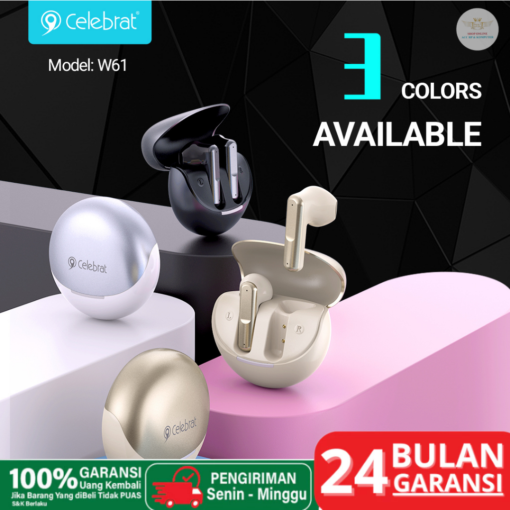 Celebrat W61 TWS: Headset Bluetooth 5.3 Kualitas Premium, Bass Mantap