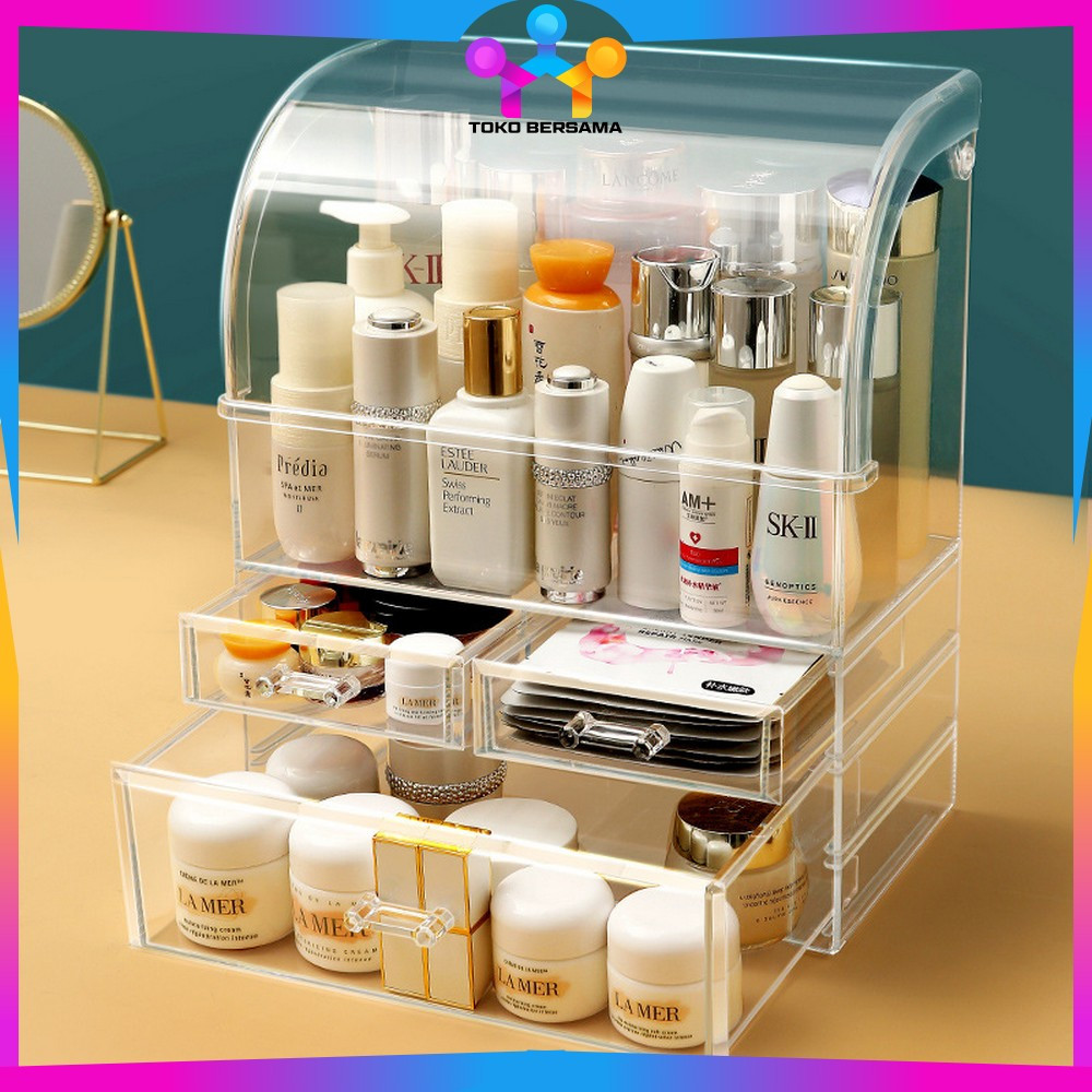 Tempat Penyimpanan Make Up Skincare Dengan Tutup Anti Debu / Rak Akrilik Dengan Laci Multifungsi /