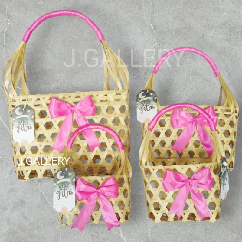 KERANJANG HAMPERS LEBARAN TAS PARCEL BAMBU TAS PARCEL IDUL FITRI PLUS HANG TAG THANK YOU